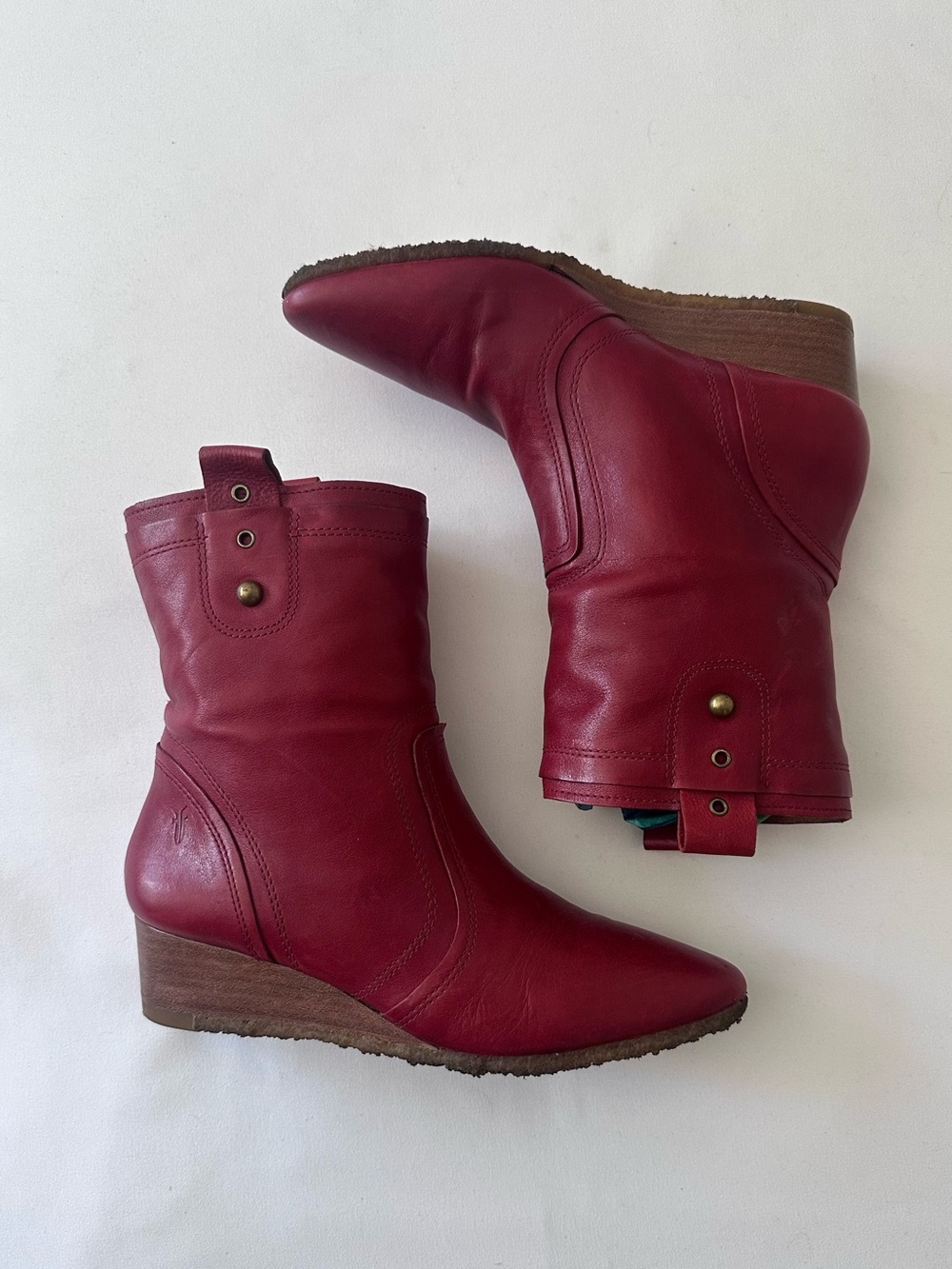 Frye  Red Leather Wedge Ankle Boots